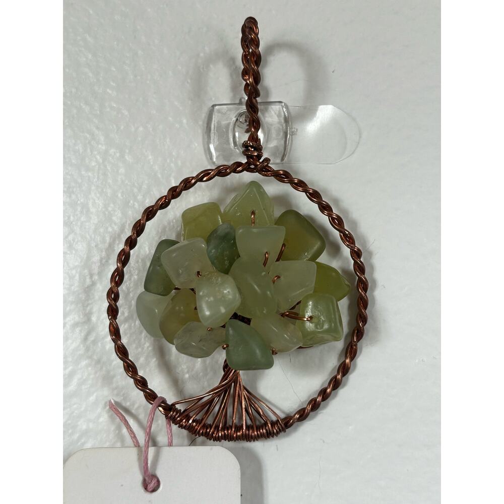 Handmade Copper and Serpentine Crystal Tree of life 3.5x2” Wall Decor